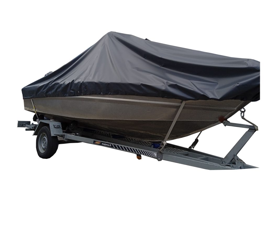 Faster 525 SC with its PVC boat cover fitted